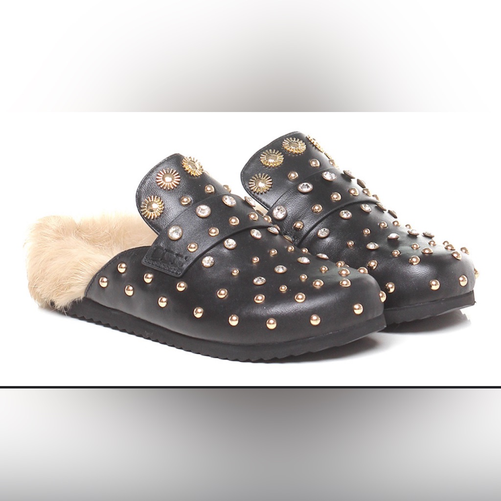 La Carrie Black Nappa Strass Leather Mules
